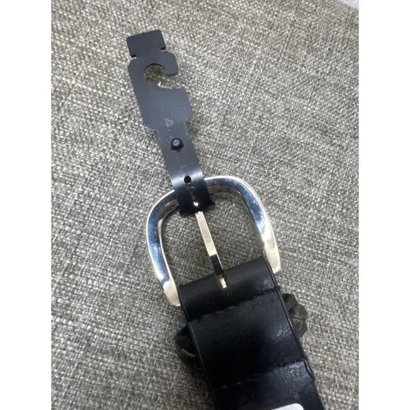 Mens Braided Black Faux Leather Belt Size S/M With Silver Buckle Dress Casual - Picture 5 of 6